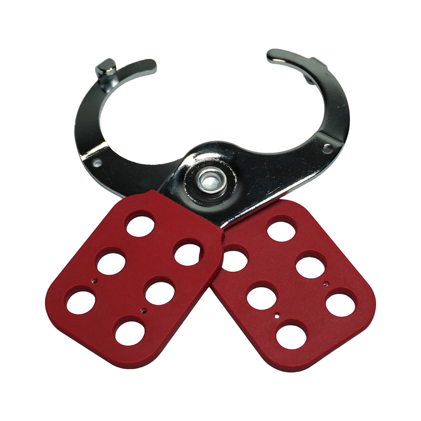 Red multi-person lockout hasp for a lockout tagout kit