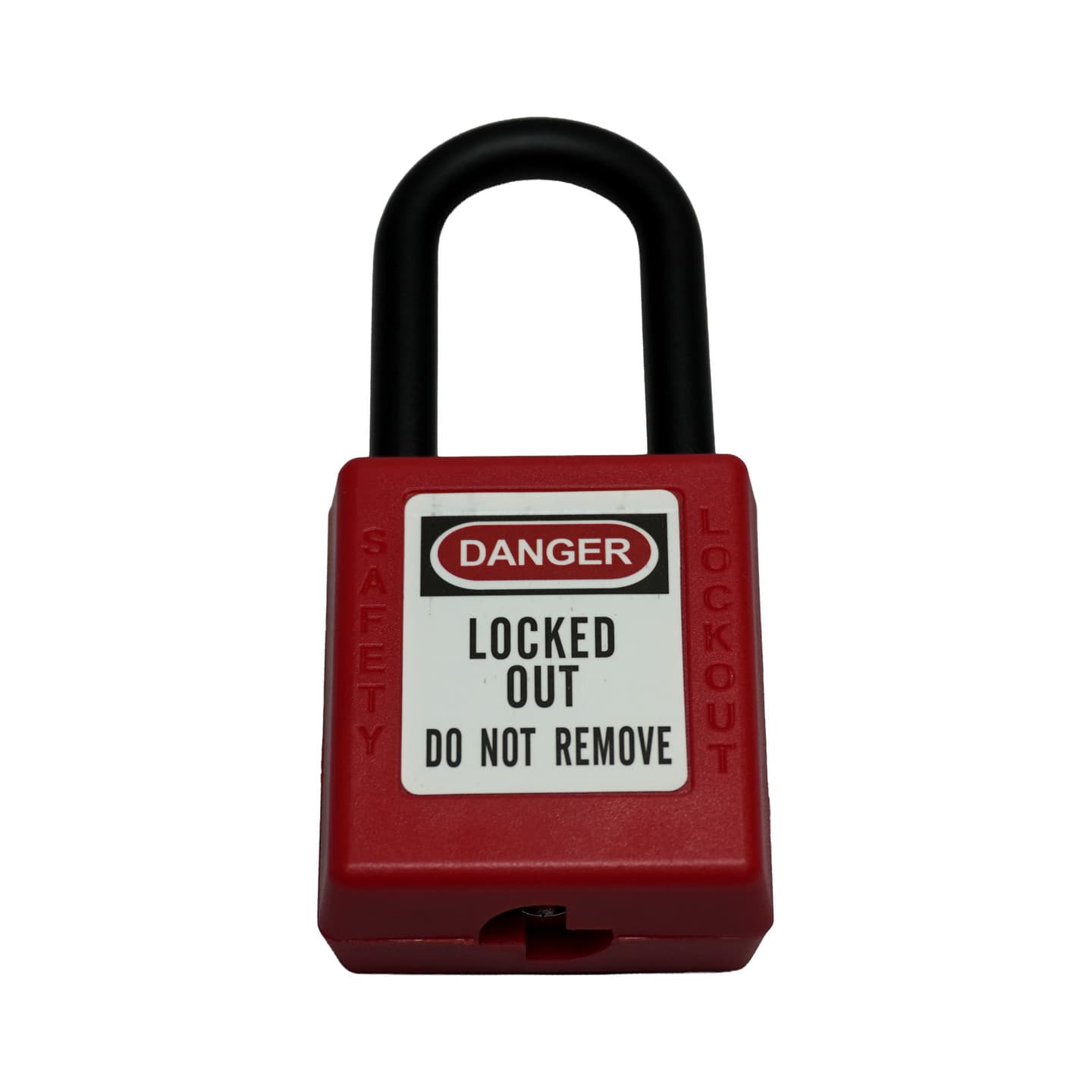 Red PermitSync safety padlock with nylon shackle