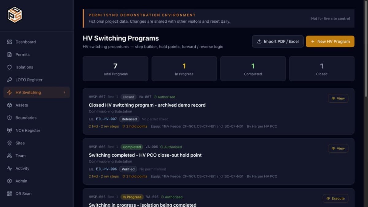 PermitSync HV switching programs register